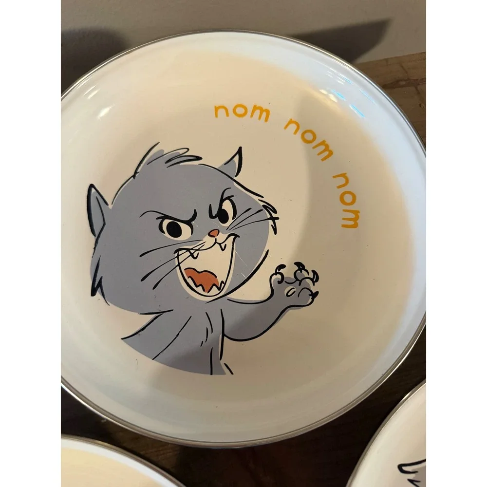 Disney Parks Enamel Plate Set Pluto Chip n Dale Meeko Lucifer Speckleware‎ 4pc